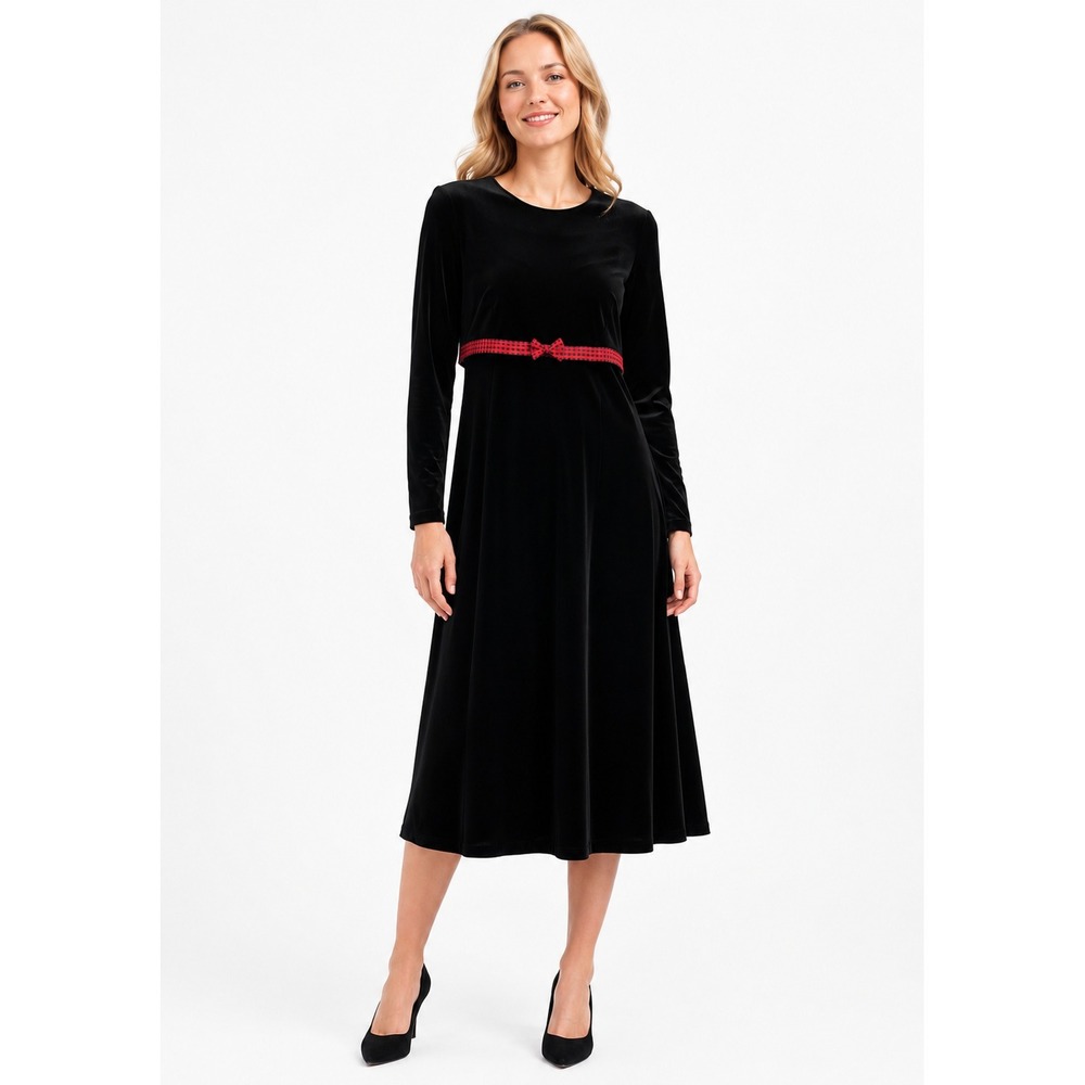Vintage Coldwater Creek Black Velvet Bow Coquette Y2K Layered Midi Dress Small